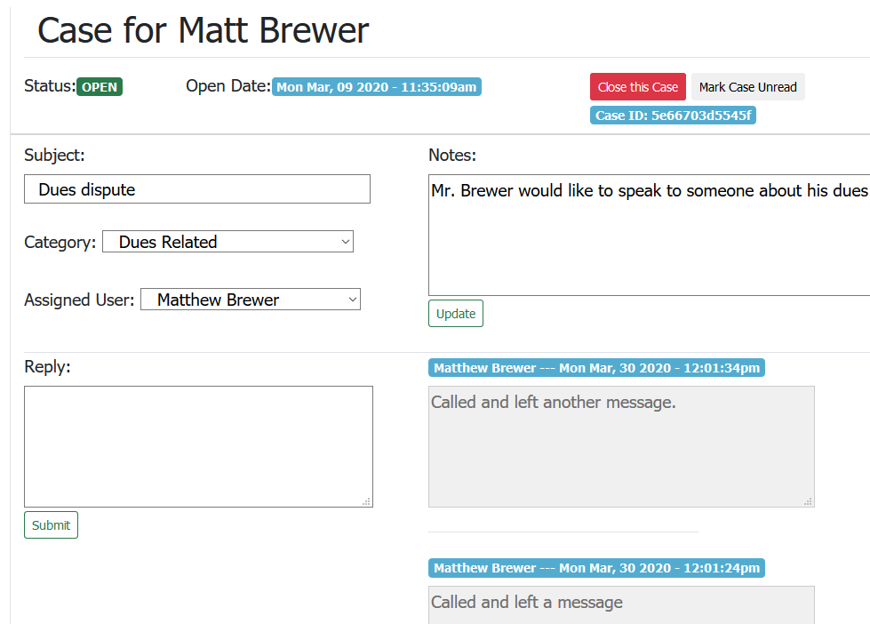 Screenshot: Member Case Tracker Continued