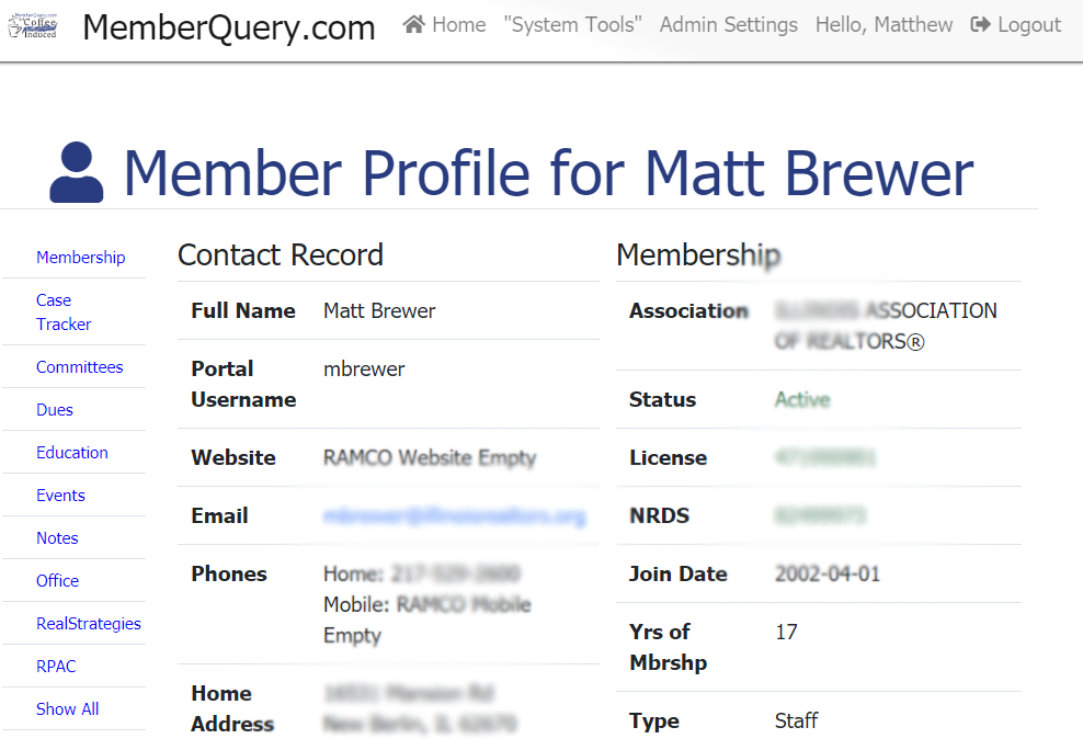 Screenshot: Member Profile
