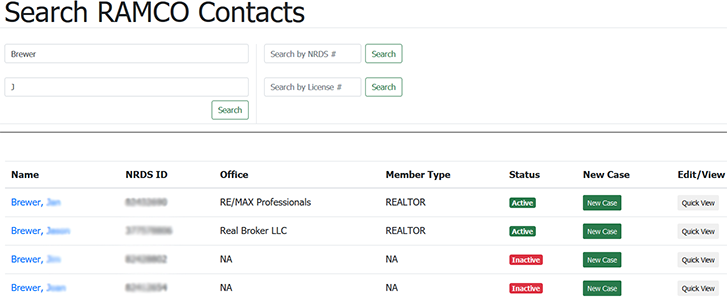 Screenshot: Search RAMCO AMS